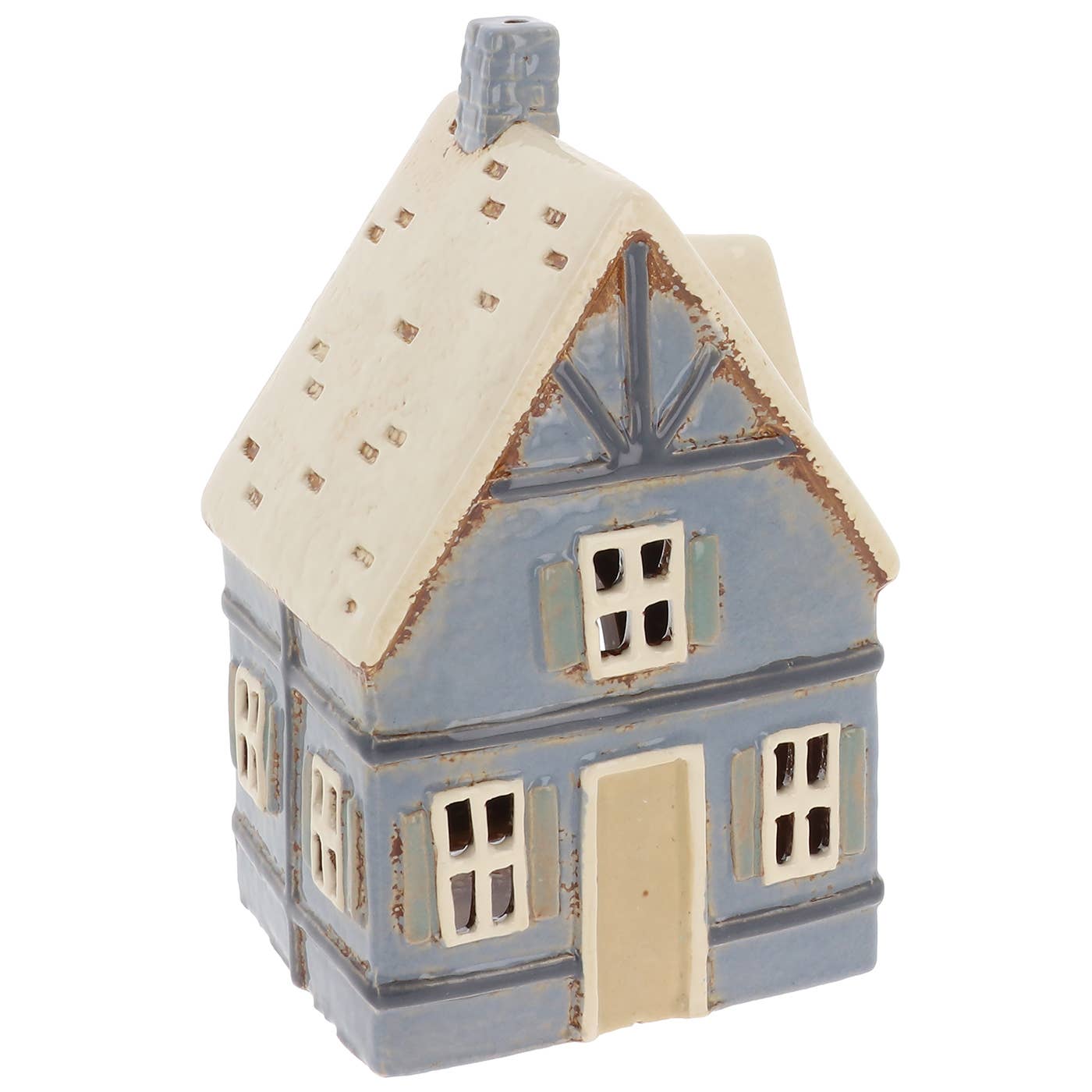 Maison Tudor Bleue en Céramique de Village Photophore