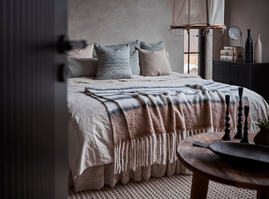 Plaid beige / noir / blanc