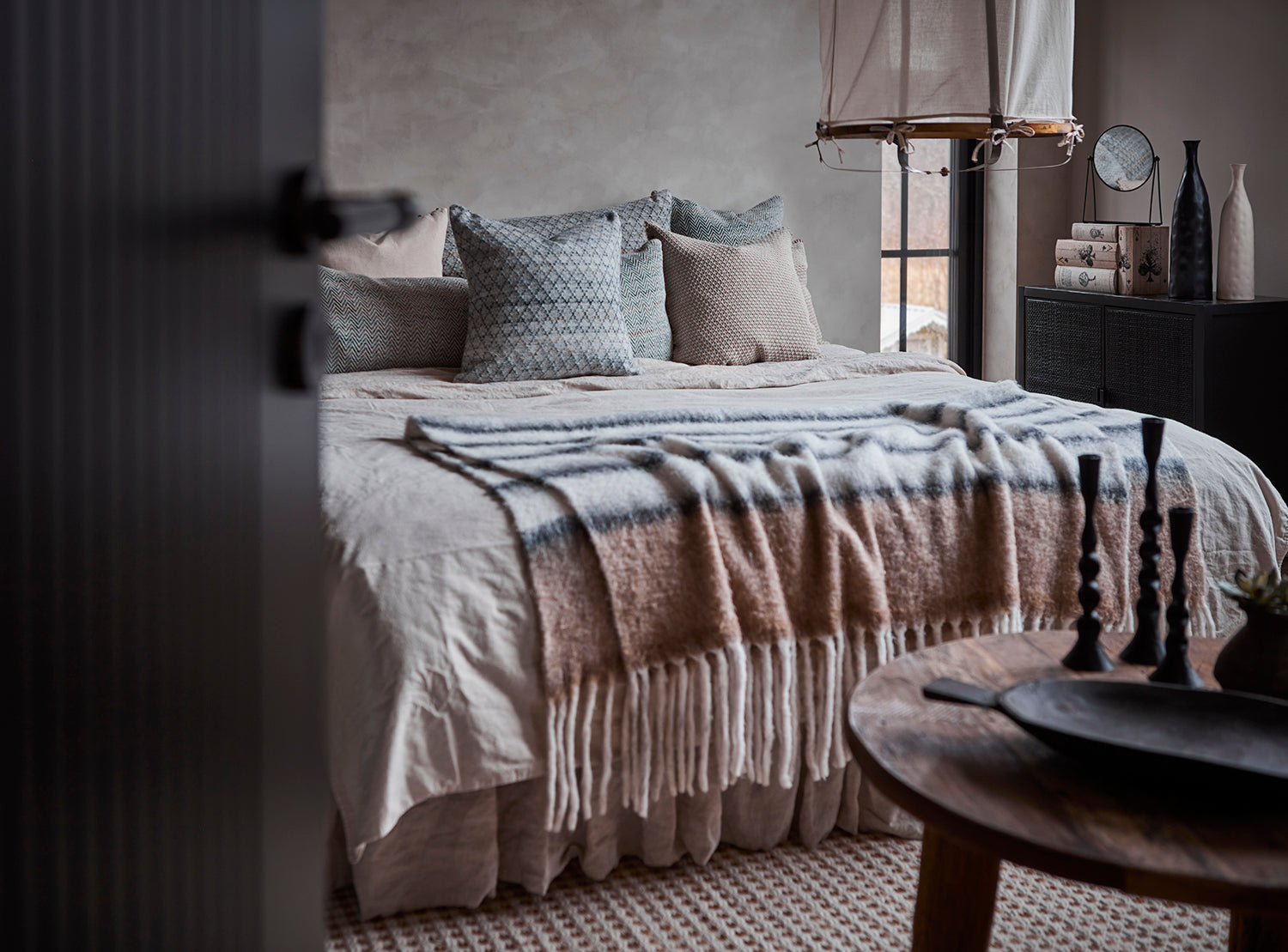 Plaid beige / noir / blanc