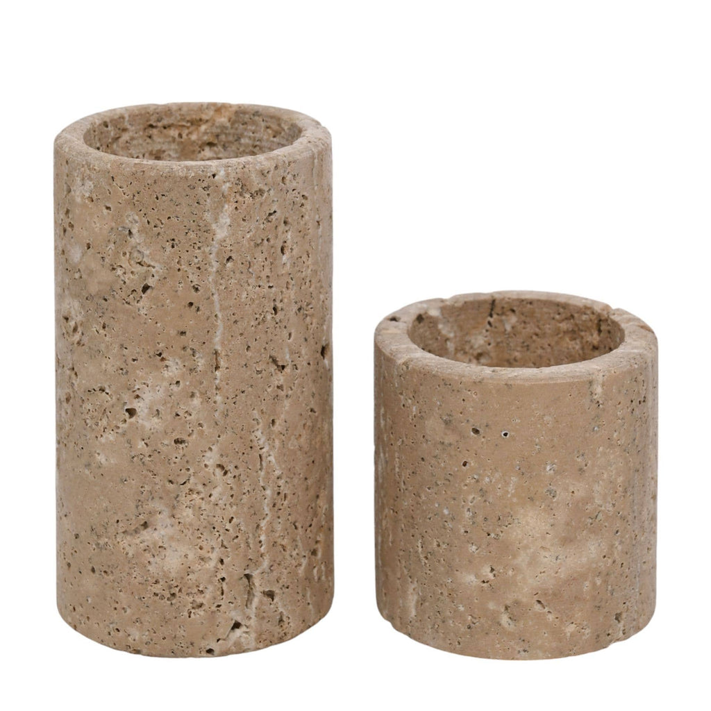 Ensemble de 2 porte-bougies chauffe-plat en travertin