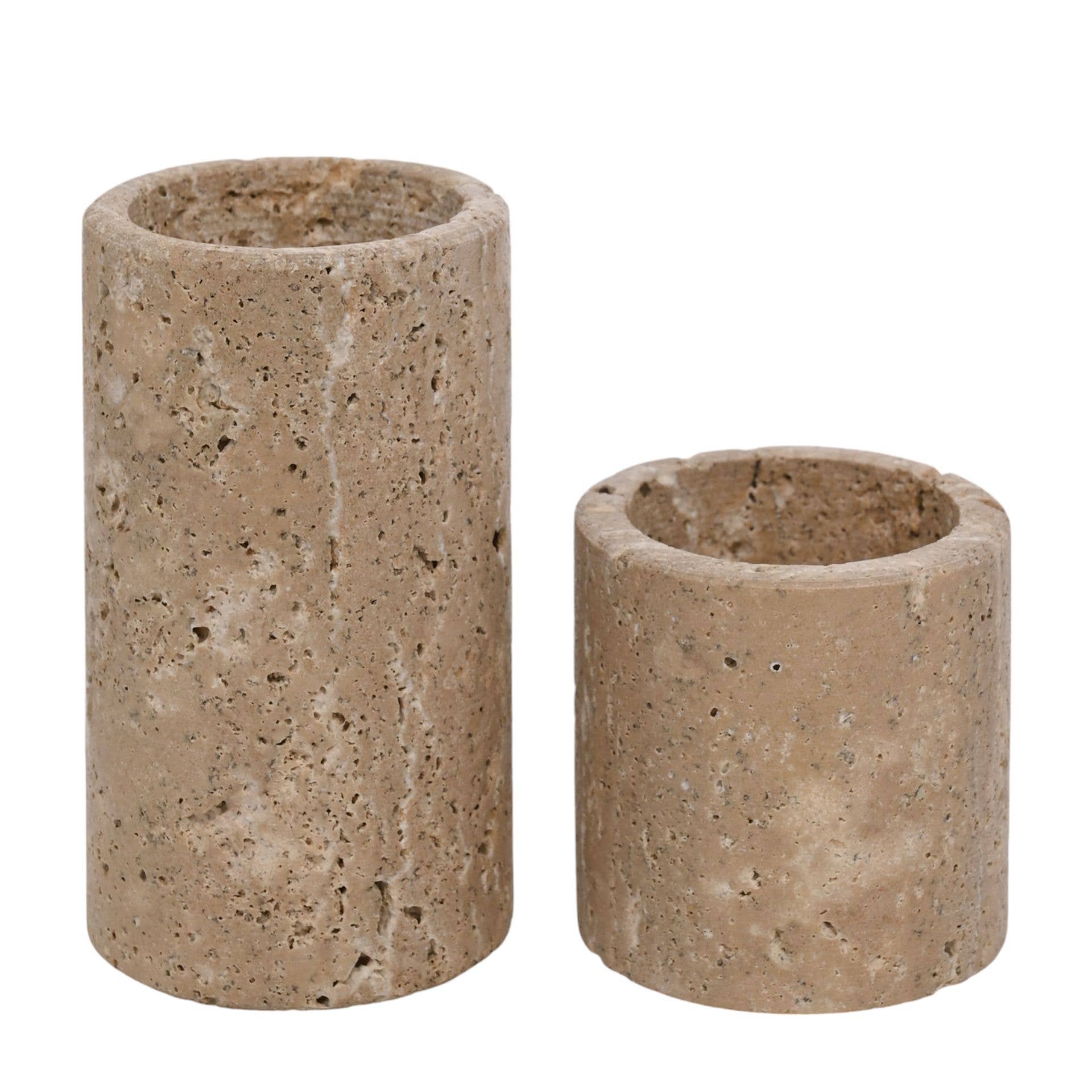 Ensemble de 2 porte-bougies chauffe-plat en travertin