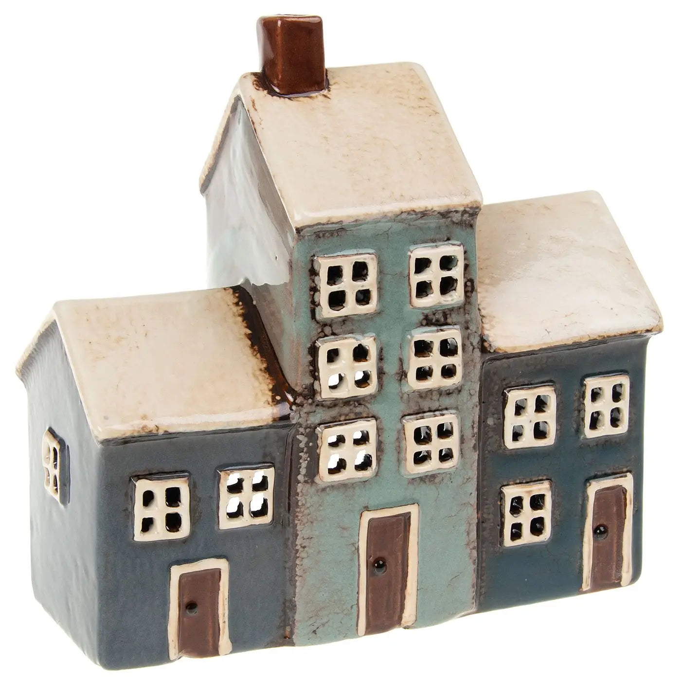 Maison photophore 3 bleues/grises