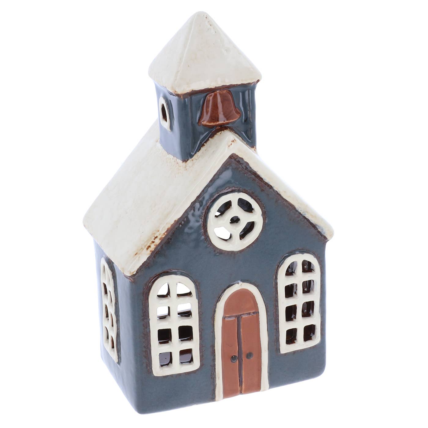 Église de village en poterie avec bougie chauffe-plat