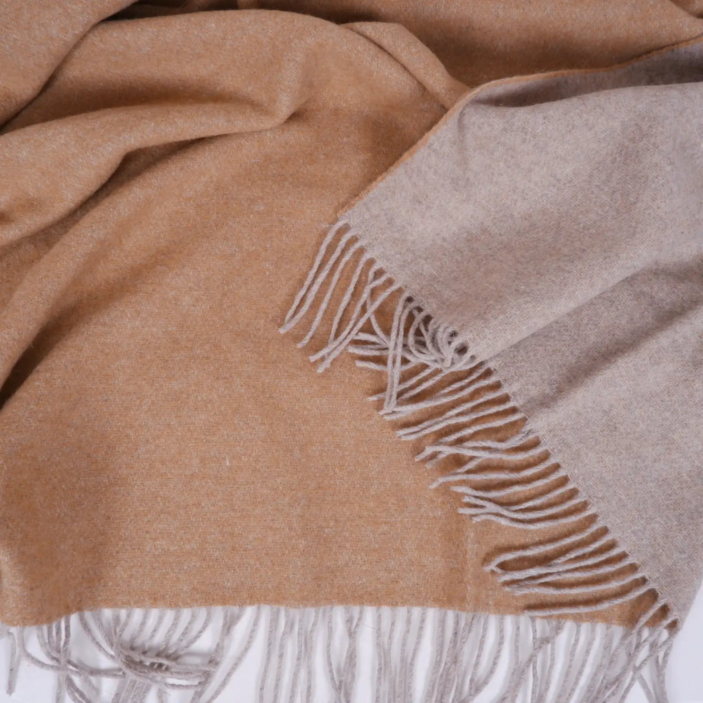 Plaid laine camel / taupe