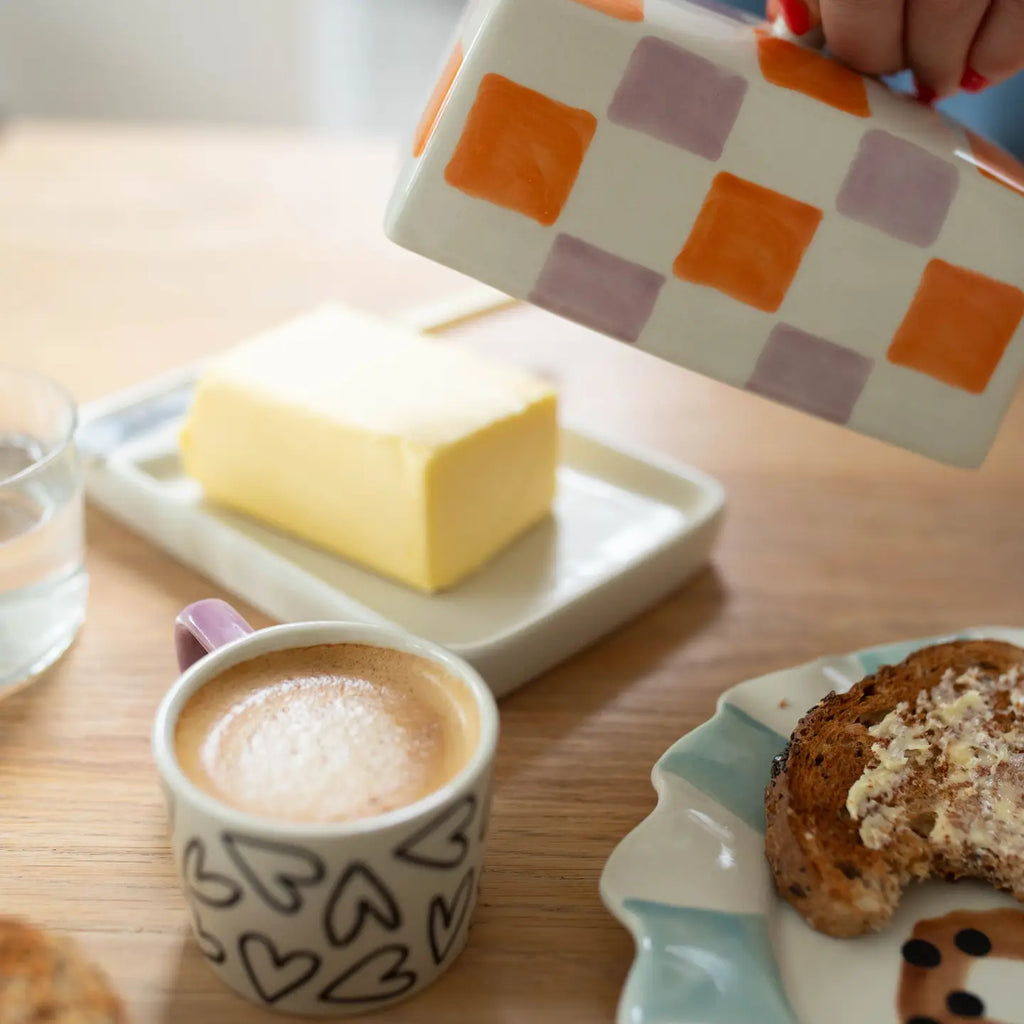 Beurrier à carreaux orange / lila