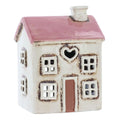Maison photophore beige porte marron toit rose