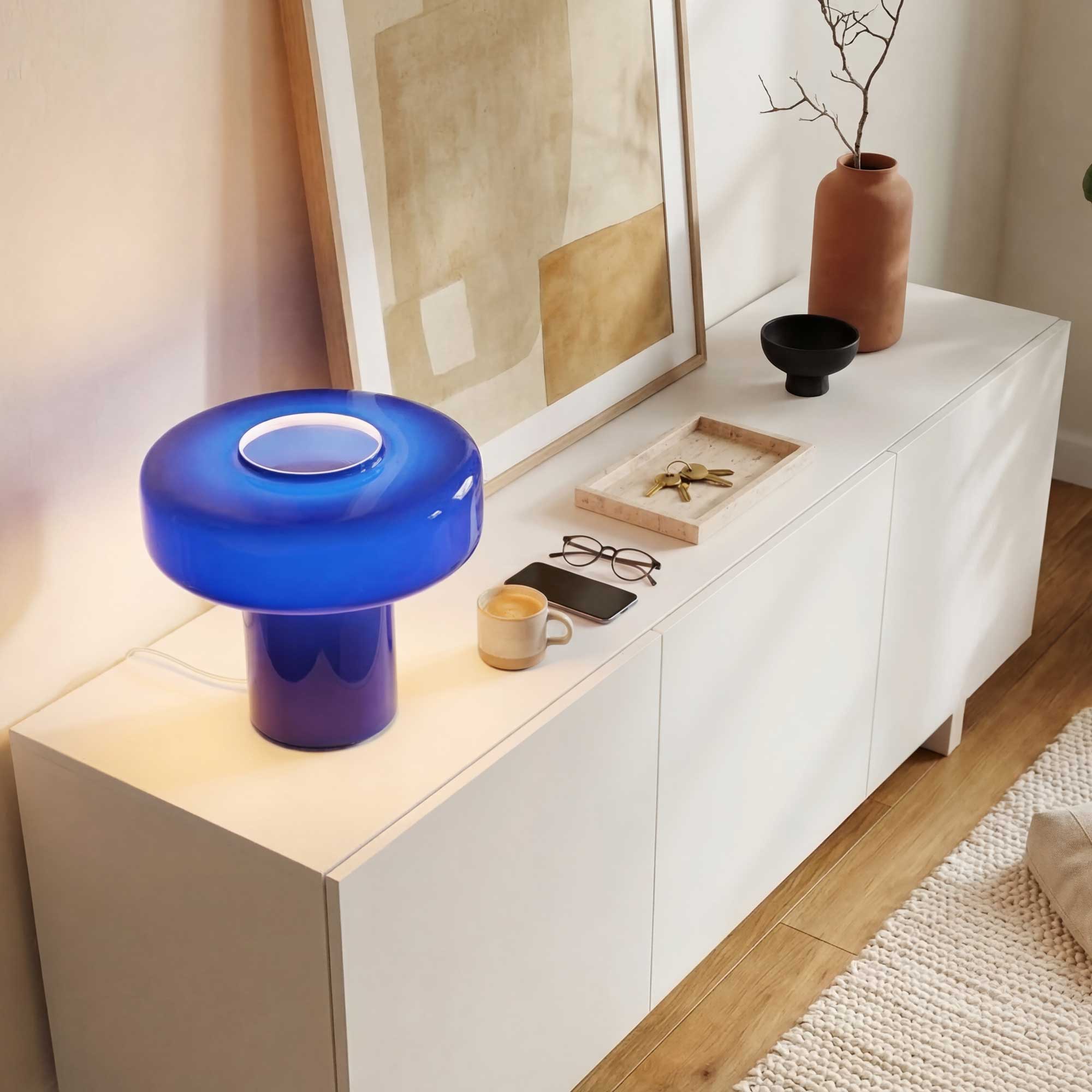 Lampe à poser XXL en verre coloré et style rétro Foza Maxi : Bleu