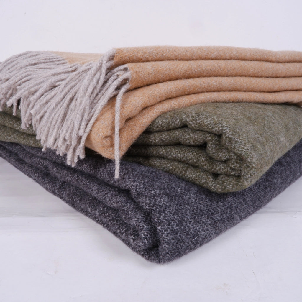 Plaid  laine vert / gris