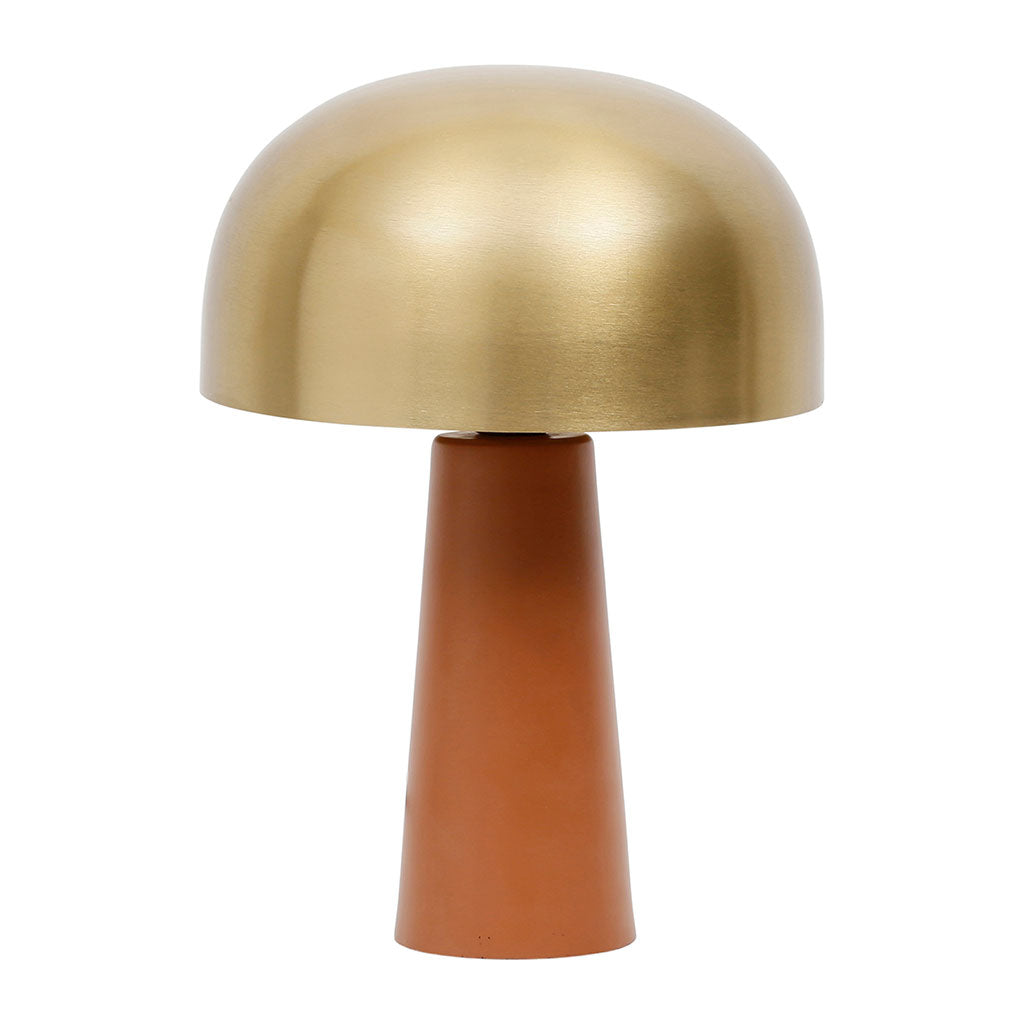 Lampe champignon dorée et terracotta