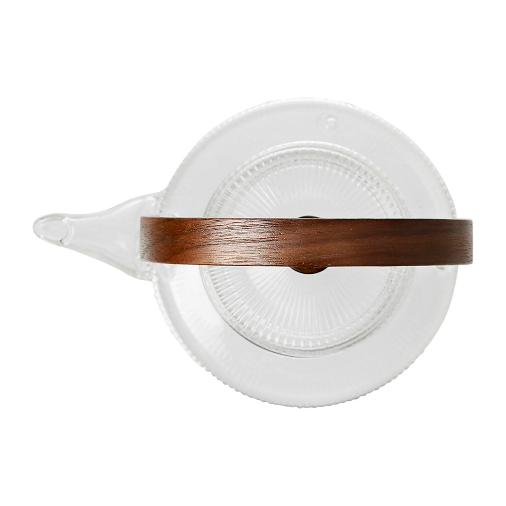 Théière en verre avec filtre et poignet en bois