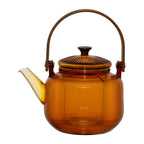 Théière en verre avec filtre et poignet en bois